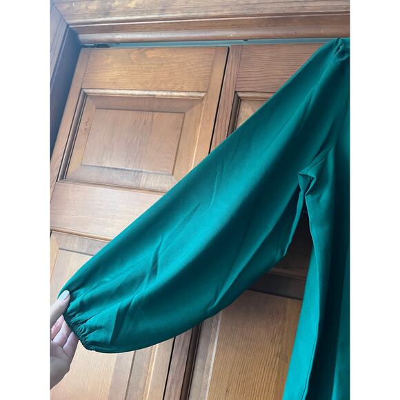 NWT J. Crew Women's Puff Long Sleeve Keyhole Drapey Crepe Blouse Green Size ST - Picture 3 of 12